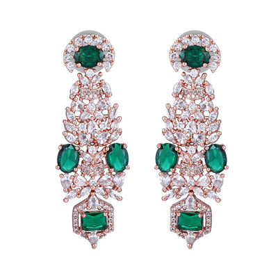 Estele Rose Gold Plated CZ Astonishing Earrings with Green Stones for Women