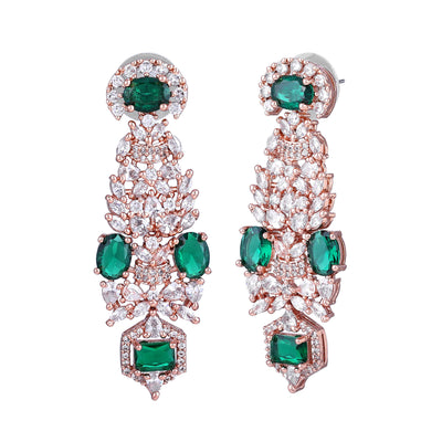 Estele Rose Gold Plated CZ Astonishing Earrings with Green Stones for Women