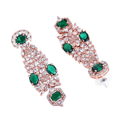 Estele Rose Gold Plated CZ Astonishing Necklace Set with Green Stones for Women