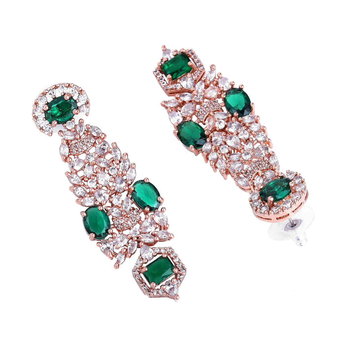 Estele Rose Gold Plated CZ Astonishing Earrings with Green Stones for Women