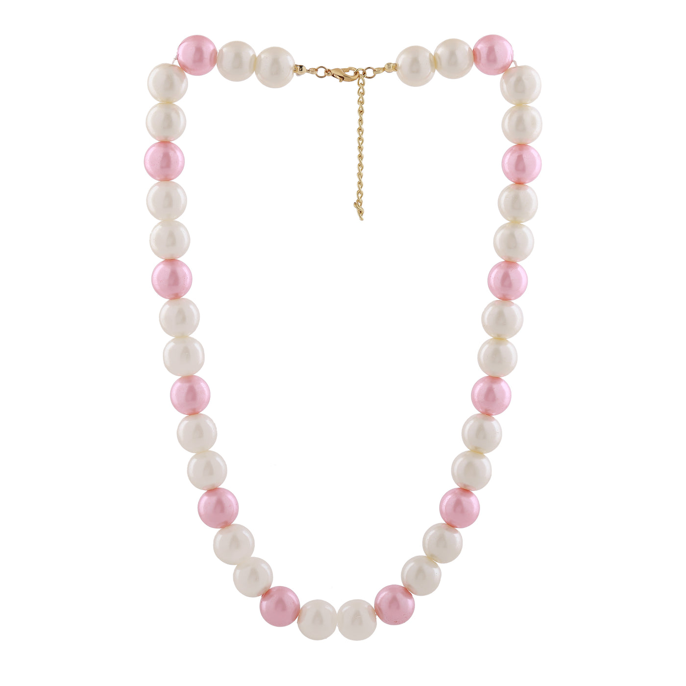 Estele Gold Plated Elegant White and Pink Flux Pearl Necklace for Women