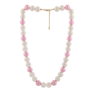 Estele Gold Plated Elegant White and Pink Flux Pearl Necklace for Women