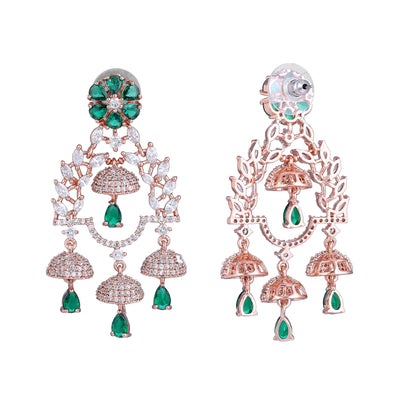 Estele Rose Gold Plated CZ Fascinating Jhumki Earrings with Green Stones for Women