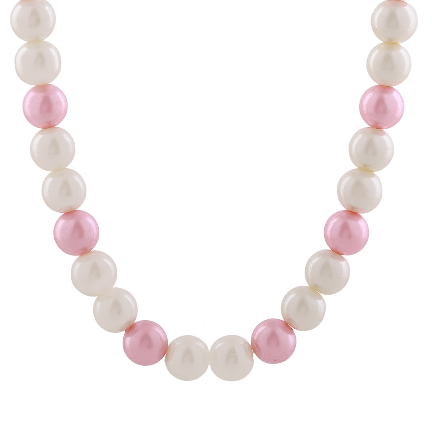 Estele Gold Plated Elegant White and Pink Flux Pearl Necklace for Women