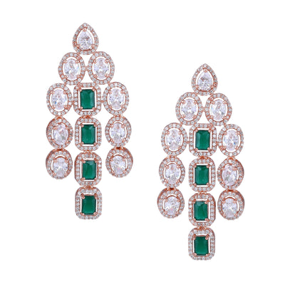 Estele Rose Gold Plated CZ Scintillating Earrings with Green Stones for Women