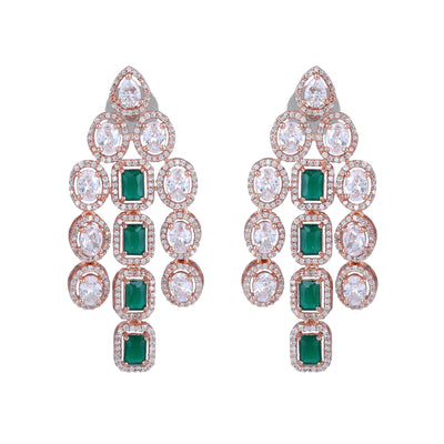 Estele Rose Gold Plated CZ Scintillating Earrings with Green Stones for Women