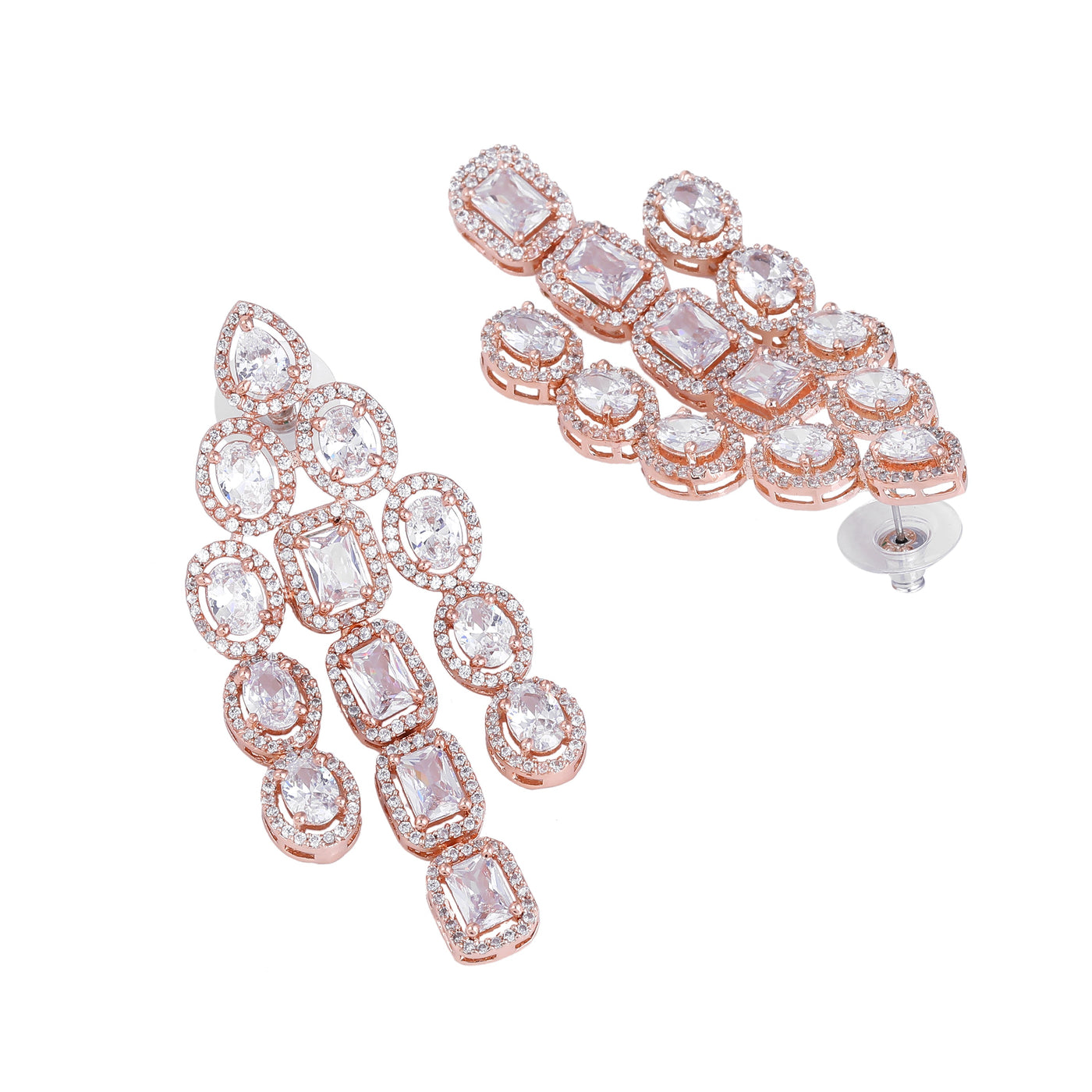 Estele Rose Gold Plated CZ Scintillating Earrings with White Stones for Women