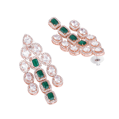 Estele Rose Gold Plated CZ Scintillating Earrings with Green Stones for Women