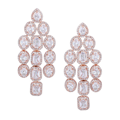 Estele Rose Gold Plated CZ Scintillating Earrings with White Stones for Women