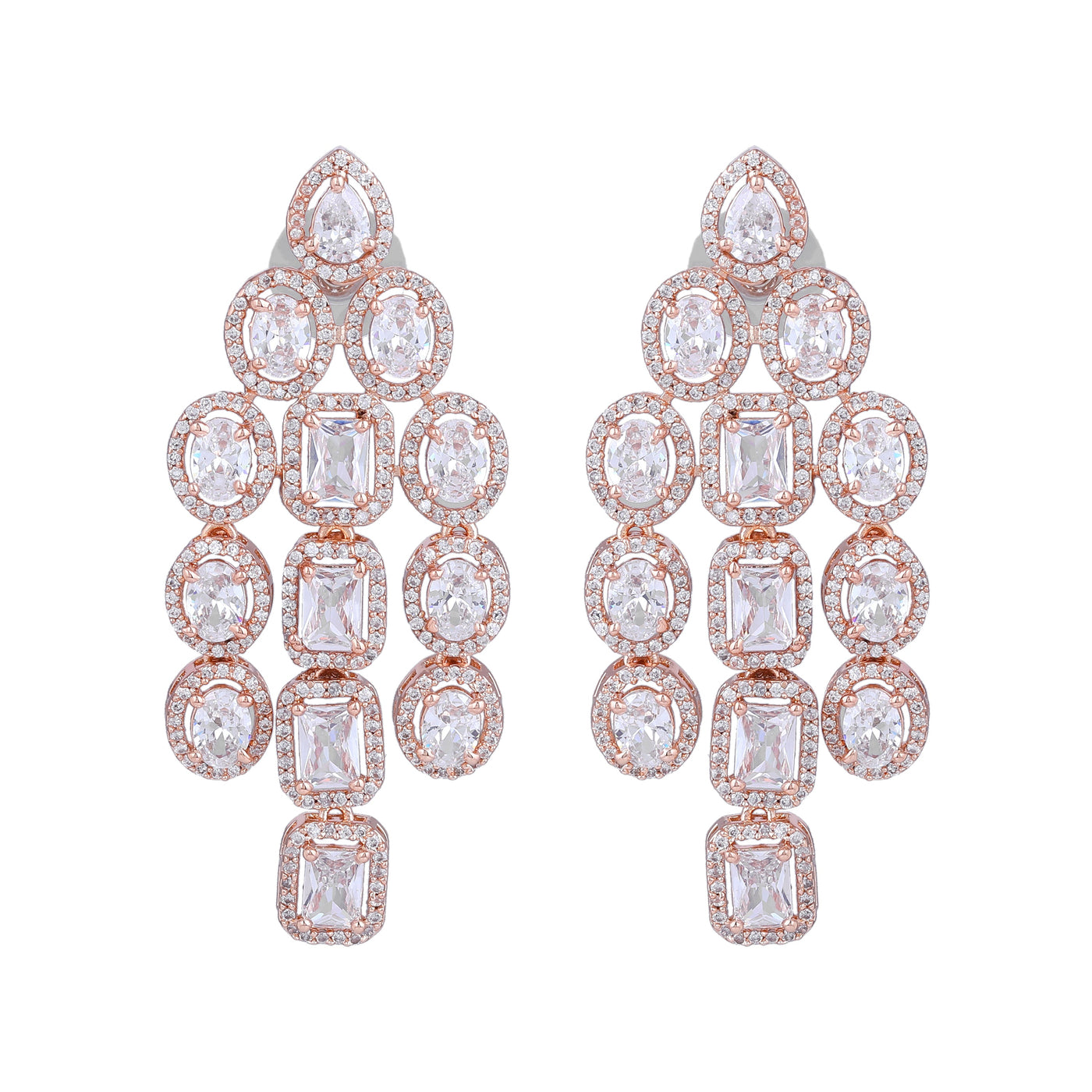 Estele Rose Gold Plated CZ Scintillating Earrings with White Stones for Women