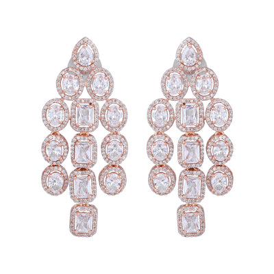 Estele Rose Gold Plated CZ Scintillating Earrings with White Stones for Women