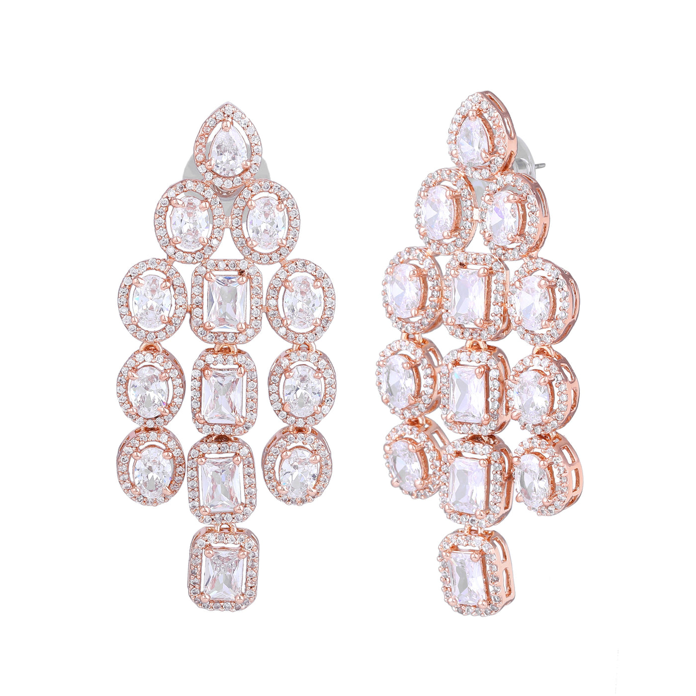 Estele Rose Gold Plated CZ Scintillating Earrings with White Stones for Women