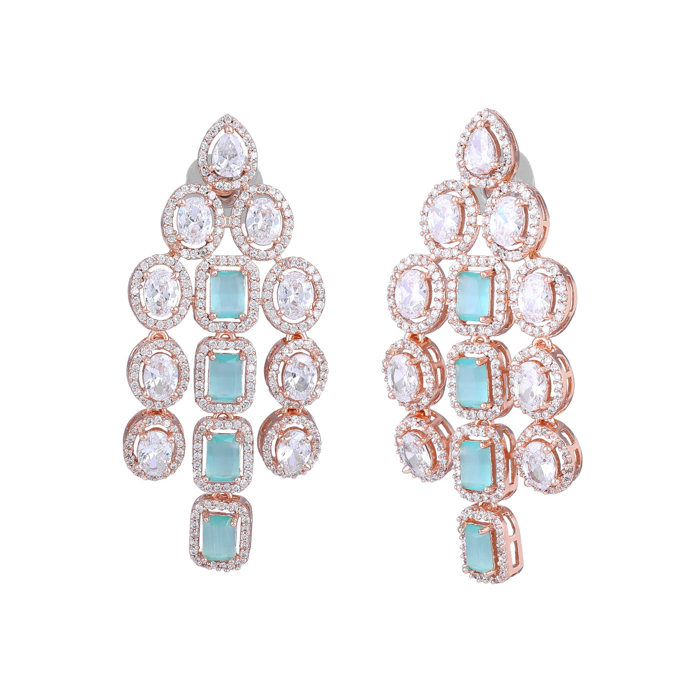 Estele Rose Gold Plated CZ Scintillating Earrings with Mint Green Stones for Women