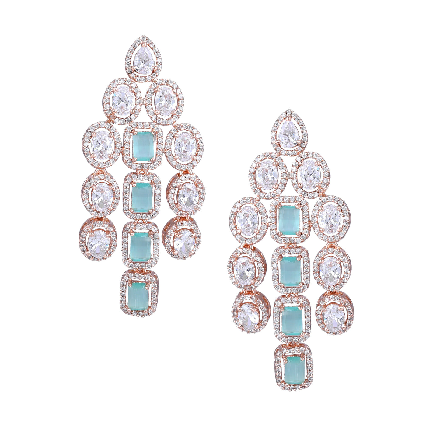 Estele Rose Gold Plated CZ Scintillating Earrings with Mint Green Stones for Women