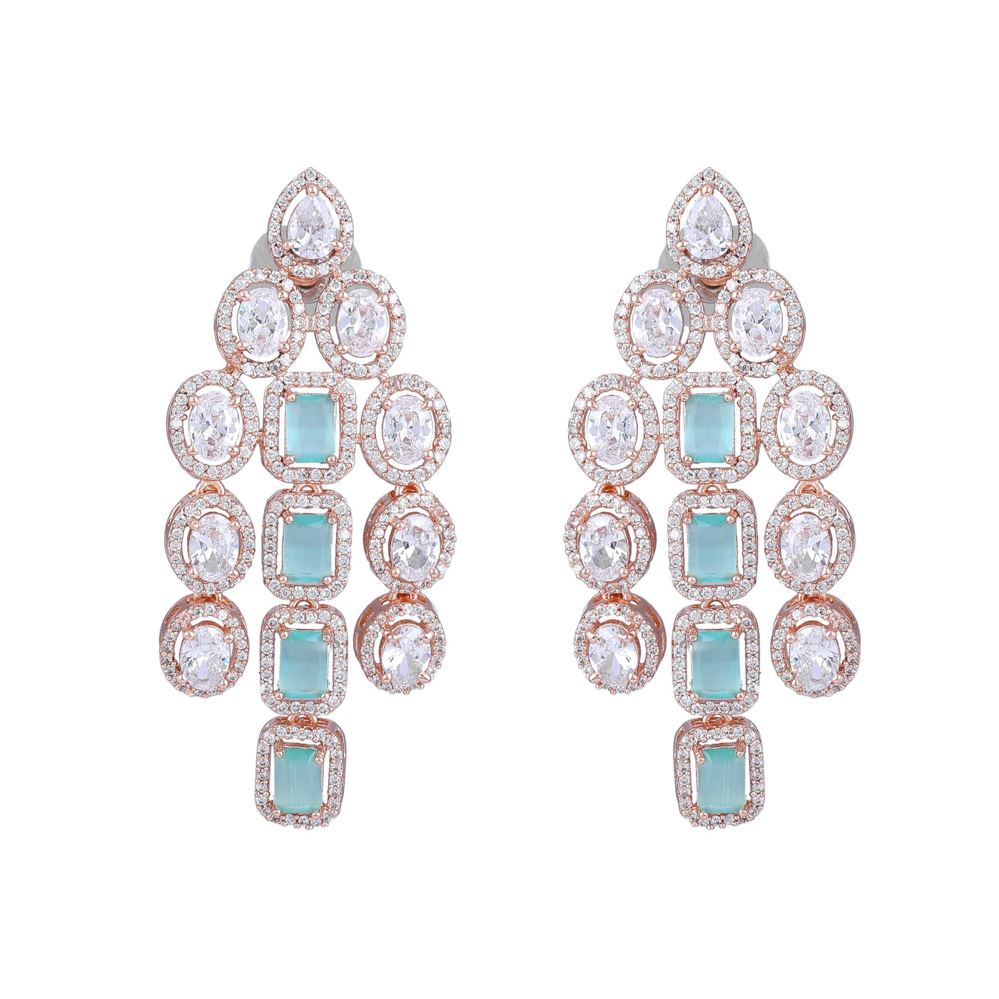 Estele Rose Gold Plated CZ Scintillating Earrings with Mint Green Stones for Women