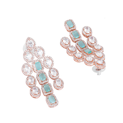 Estele Rose Gold Plated CZ Scintillating Earrings with Mint Green Stones for Women