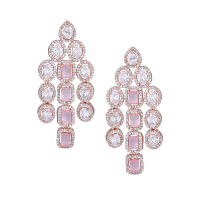 Estele Rose Gold Plated CZ Scintillating Earrings with Mint Pink Stones for Women