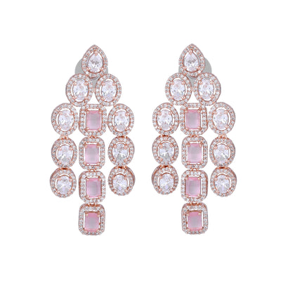 Estele Rose Gold Plated CZ Scintillating Earrings with Mint Pink Stones for Women