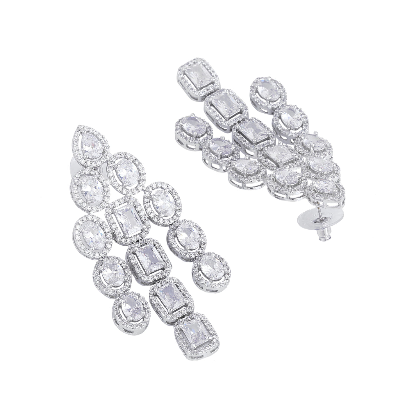 Estele Rhodium Plated CZ Scintillating Earrings with White Stones for Women