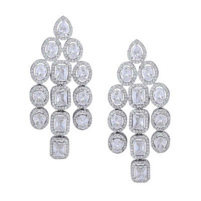 Estele Rhodium Plated CZ Scintillating Earrings with White Stones for Women