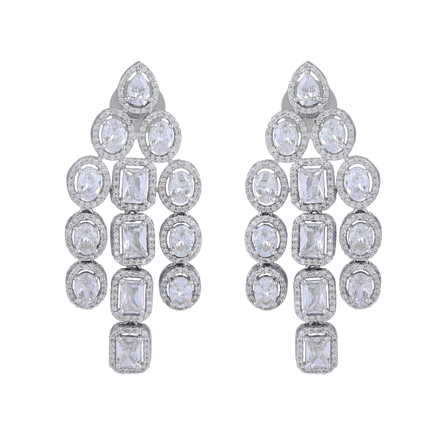 Estele Rhodium Plated CZ Scintillating Earrings with White Stones for Women