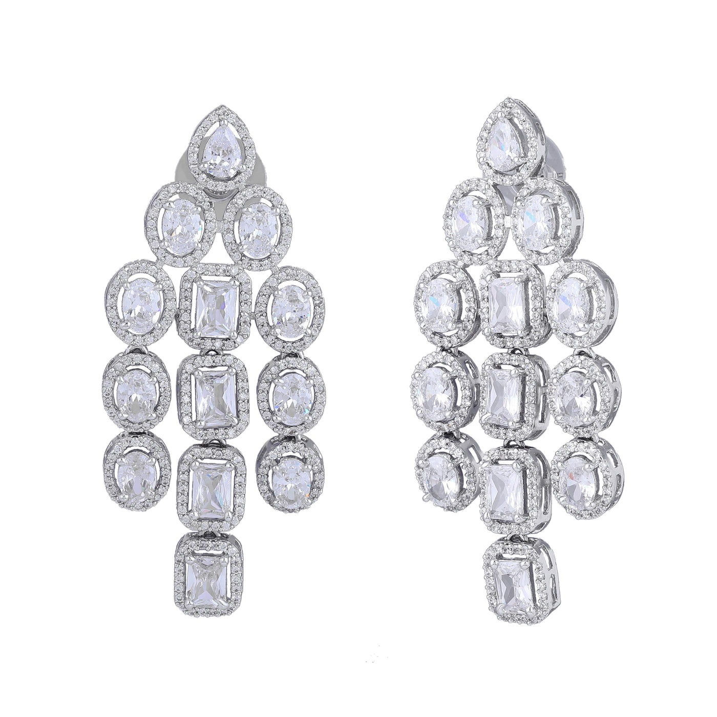 Estele Rhodium Plated CZ Scintillating Earrings with White Stones for Women