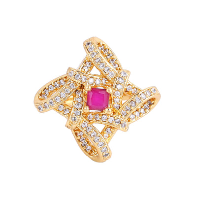 Estele Gold Plated CZ Stylish Floral Designer Finger Ring for Women