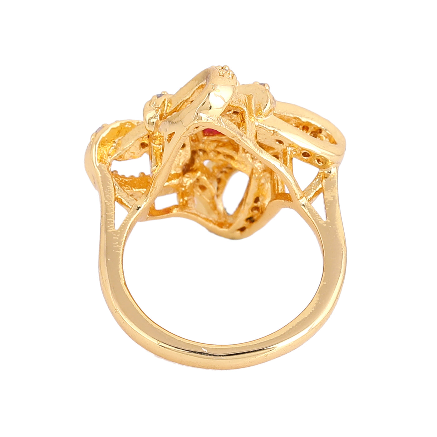 Estele Gold Plated CZ Stylish Floral Designer Finger Ring for Women