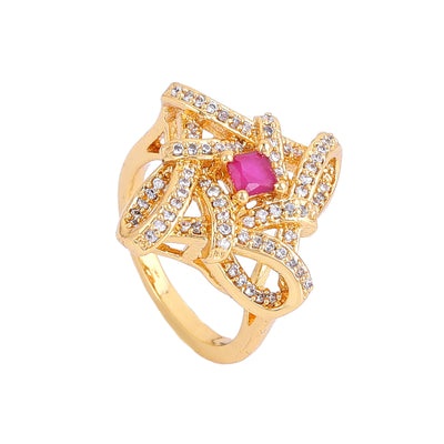 Estele Gold Plated CZ Stylish Floral Designer Finger Ring for Women