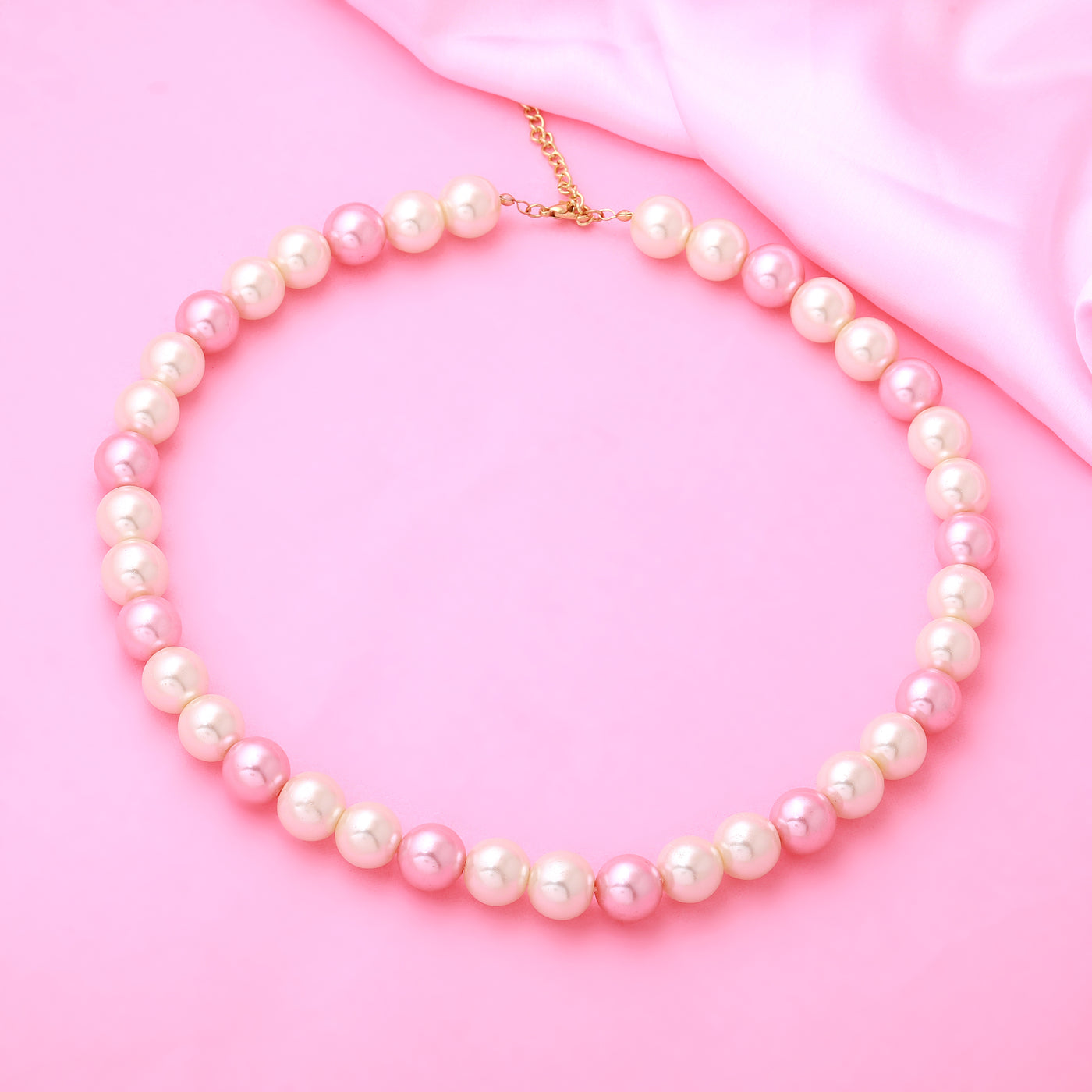 Estele Gold Plated Elegant White and Pink Flux Pearl Necklace for Women