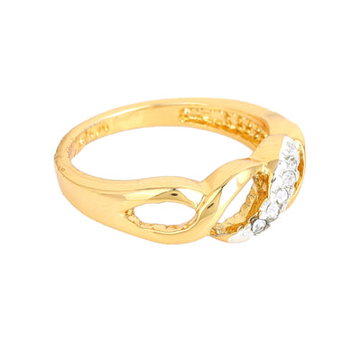 Estele Gold Plated Twisted Designer Finger Ring with Crystals for Women