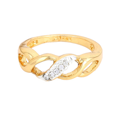 Estele Gold Plated Twisted Designer Finger Ring with Crystals for Women