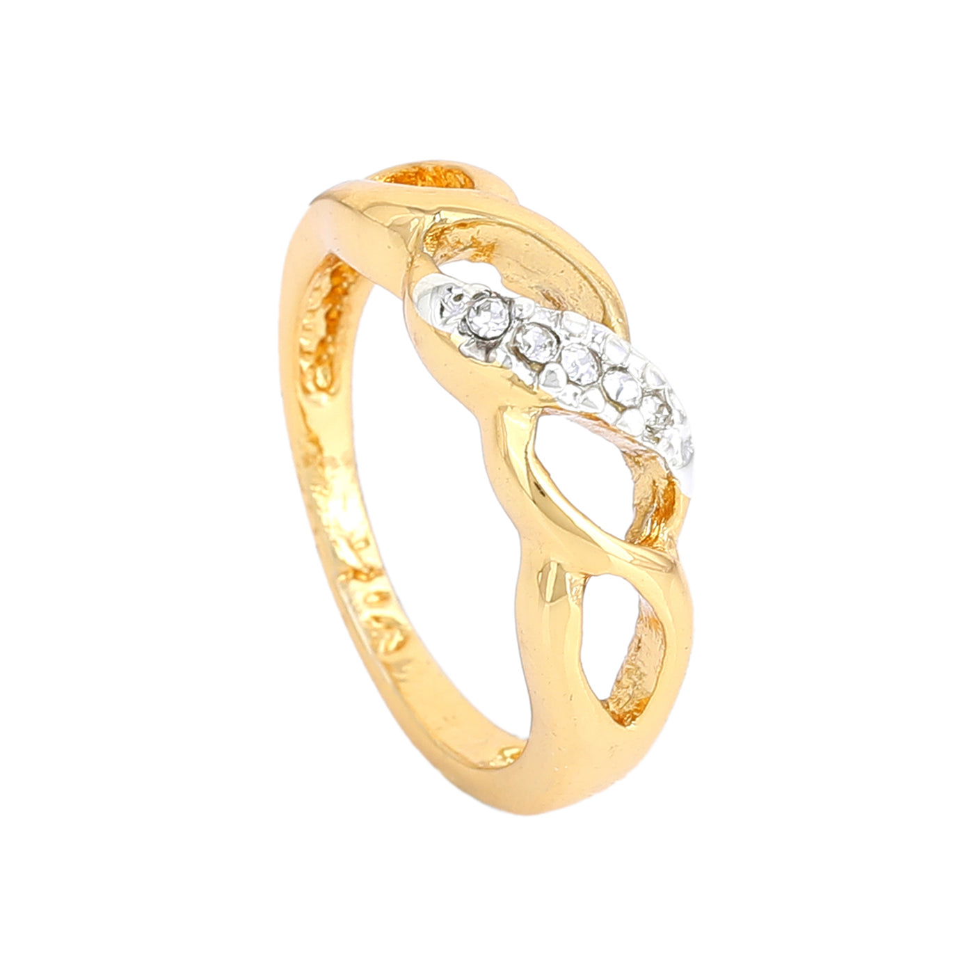 Estele Gold Plated Twisted Designer Finger Ring with Crystals for Women