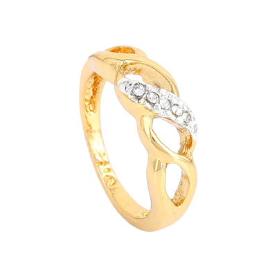 Estele Gold Plated Twisted Designer Finger Ring with Crystals for Women