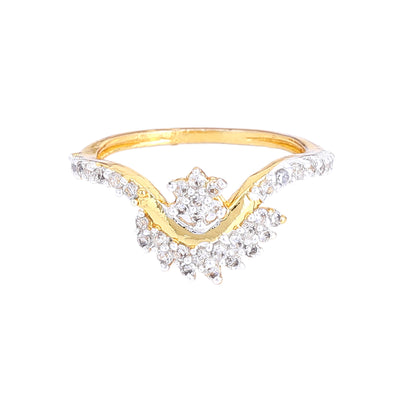 Estele Gold & Rhodium Plated CZ Floral Designer Finger Ring for Women