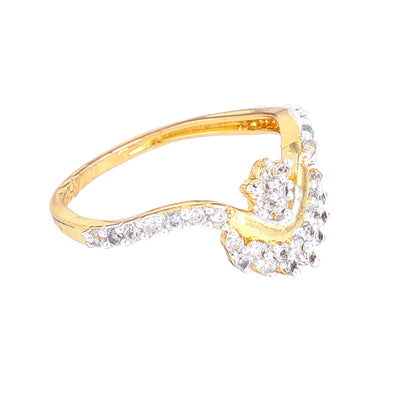 Estele Gold & Rhodium Plated CZ Floral Designer Finger Ring for Women