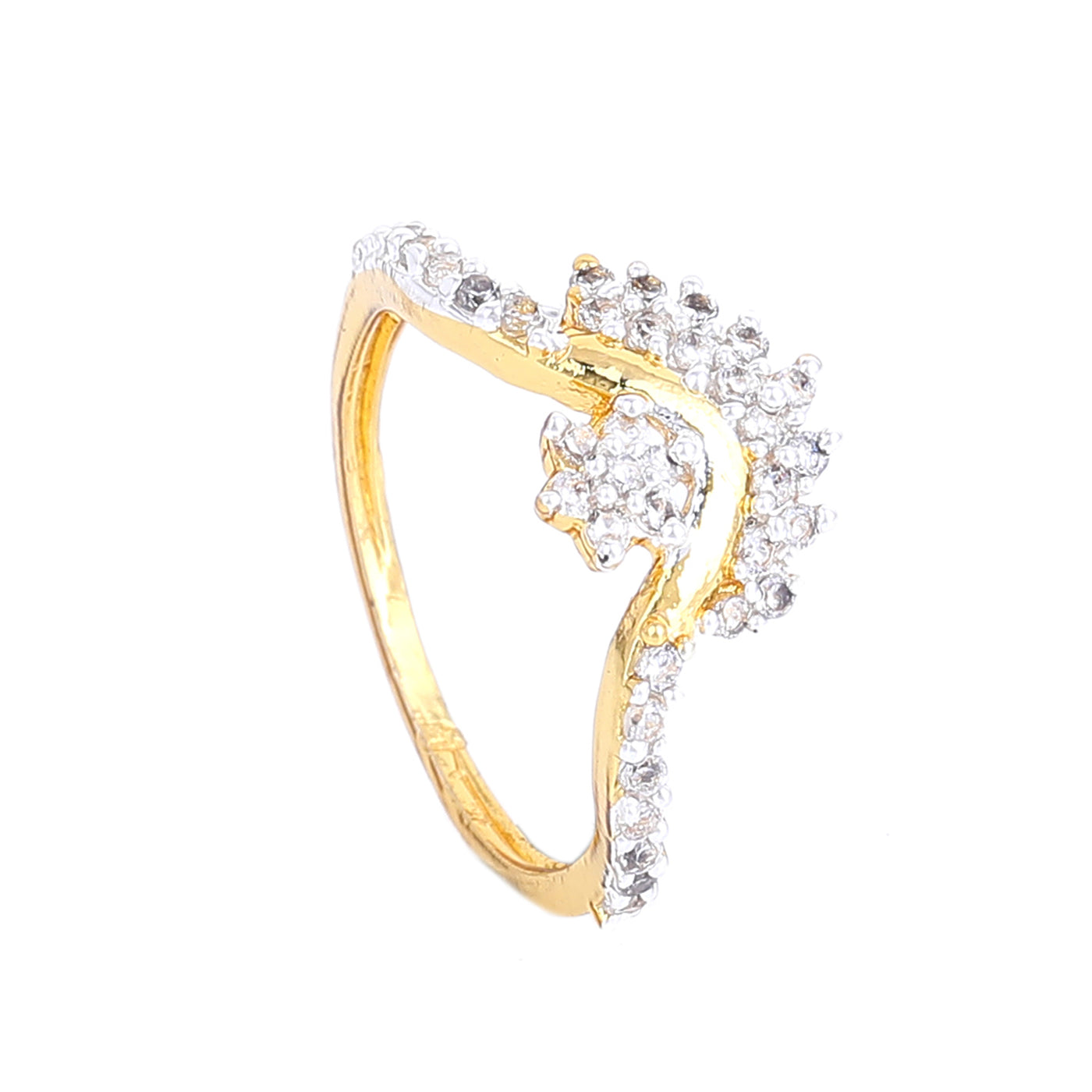 Estele Gold & Rhodium Plated CZ Floral Designer Finger Ring for Women