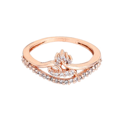 Estele Rose Gold Plated CZ Floral Designer Finger Ring for Women