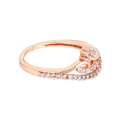 Estele Rose Gold Plated CZ Floral Designer Finger Ring for Women