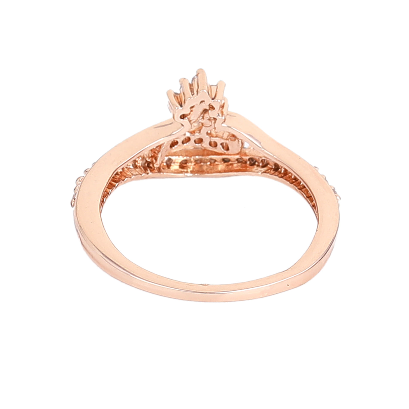 Estele Rose Gold Plated CZ Floral Designer Finger Ring for Women