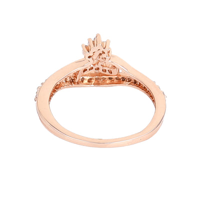 Estele Rose Gold Plated CZ Floral Designer Finger Ring for Women