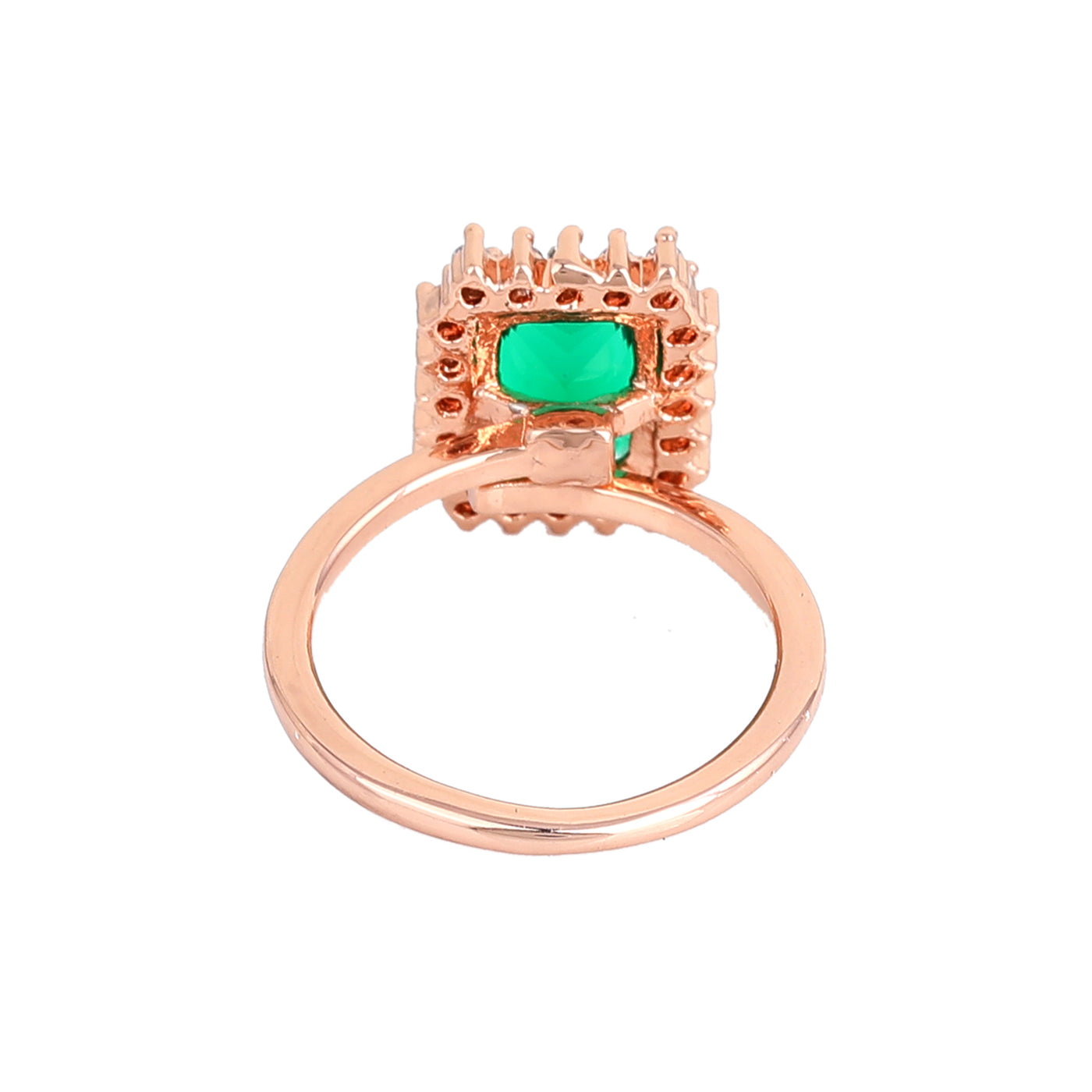 Estele Rose Gold Plated CZ Square Designer Finger Ring With Green Stones for Women(Adjustable)