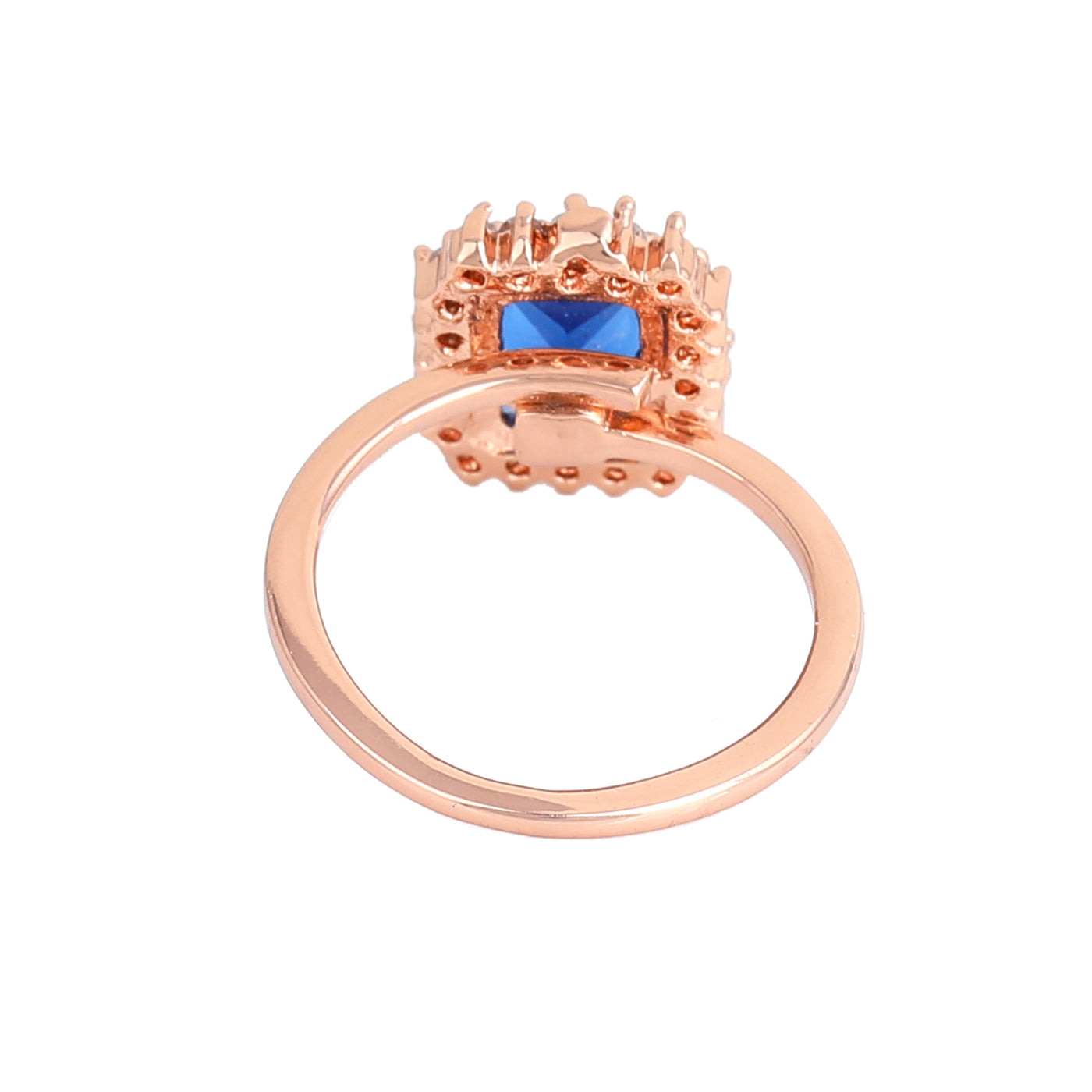 Estele Rose Gold Plated CZ Square Designer Finger Ring With Blue Stones for Women(Adjustable)