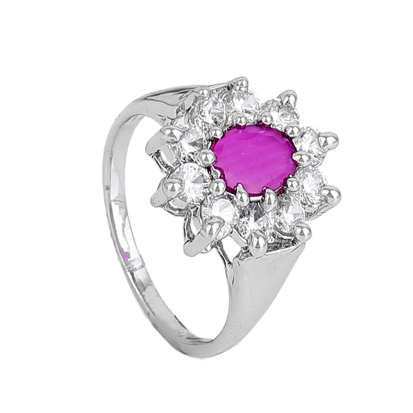 Estele Rhodium Plated CZ Flower Designer Finger Ring for Women(Non-Adjustable)