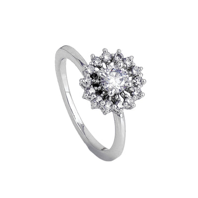 Estele Rhodium Plated CZ Flower Designer Finger Ring for Women (Adjustable)