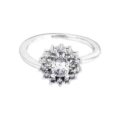 Estele Rhodium Plated CZ Flower Designer Finger Ring for Women (Adjustable)