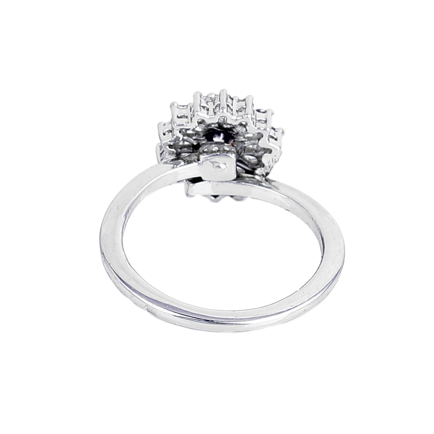 Estele Rhodium Plated CZ Flower Designer Finger Ring for Women (Adjustable)