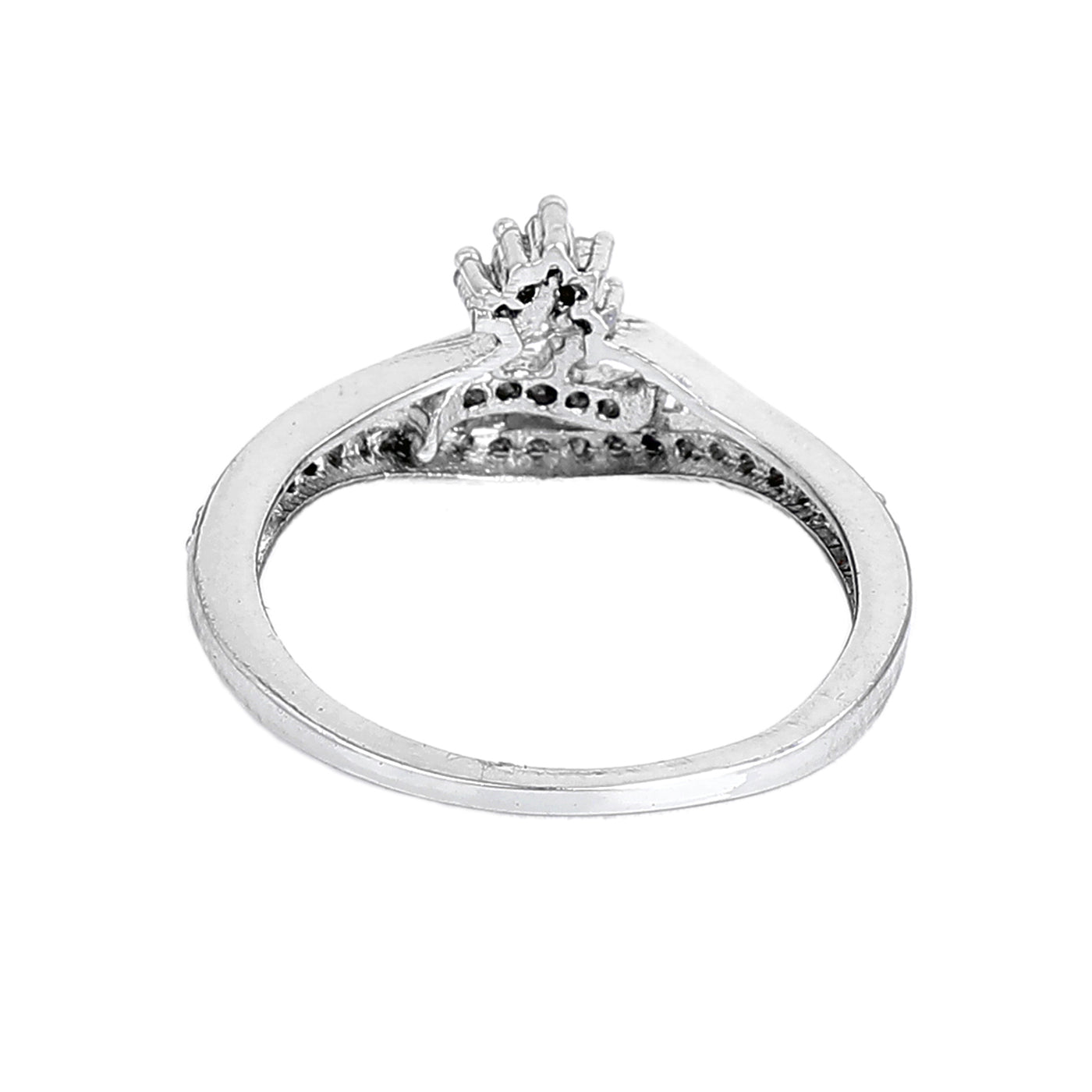 Estele Rhodium Plated CZ Floral Designer Finger Ring for Women