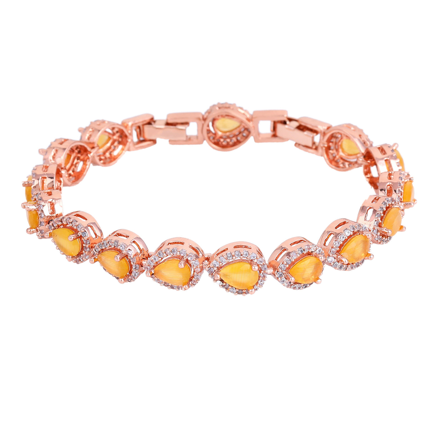 Estele Rose Gold Plated CZ Classic Drop Designer Bracelet with Mint Yellow Stones for Women