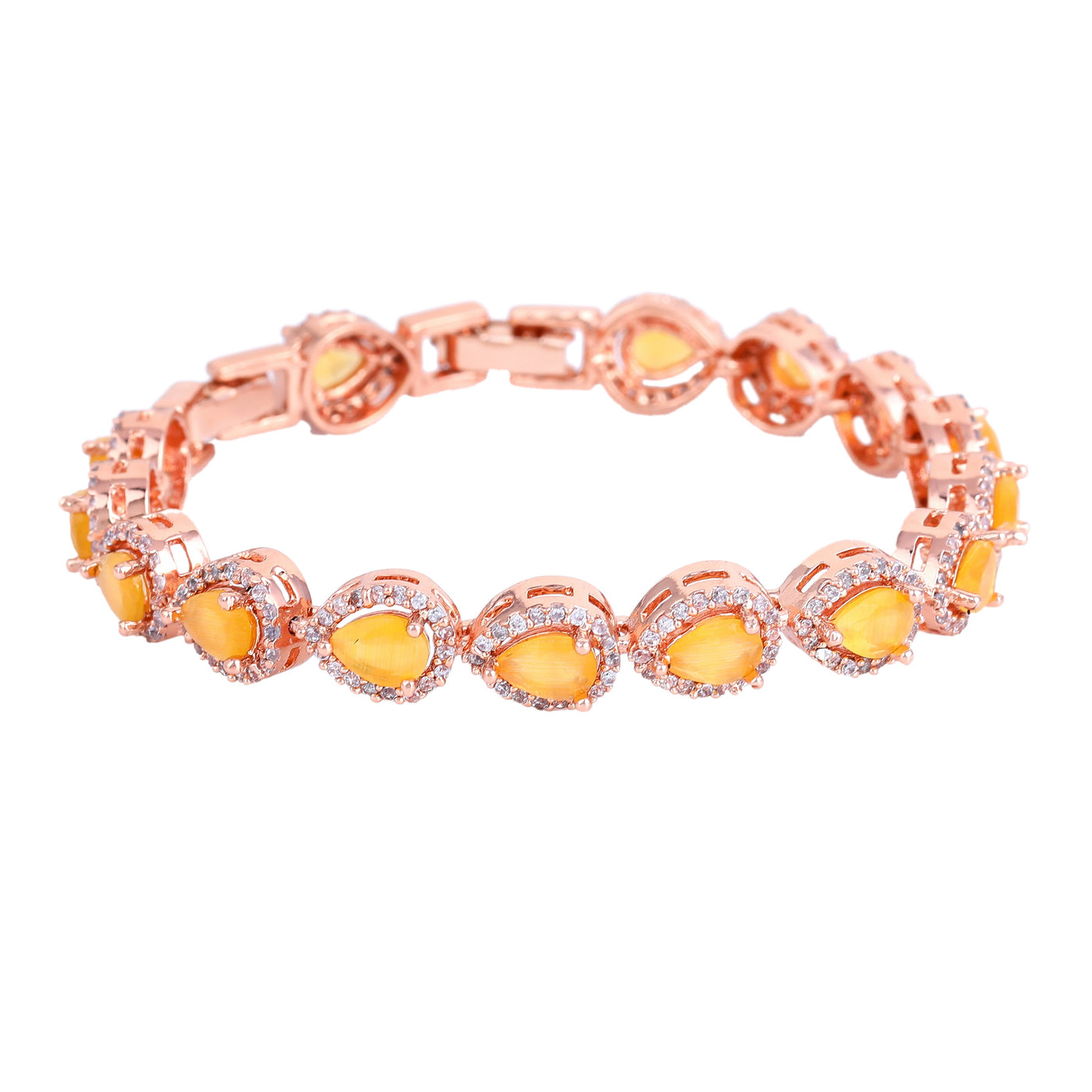 Estele Rose Gold Plated CZ Classic Drop Designer Bracelet with Mint Yellow Stones for Women